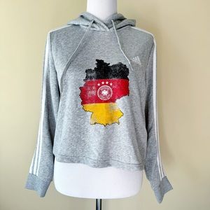 Adidas Germany Soccer Hoodie Womens Medium Cropped Sweatshirt Gray German Flag